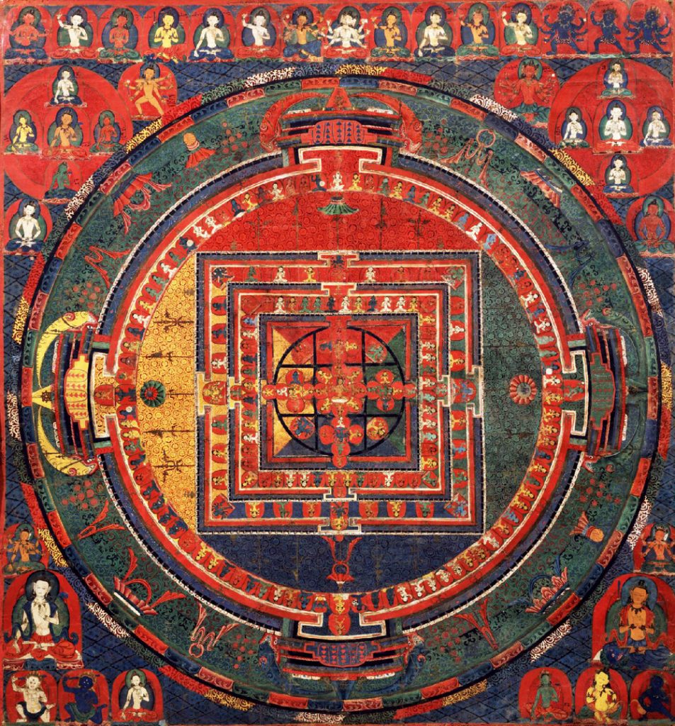 沃唐卡编号AC42877：[曼荼罗] 文殊菩萨法性敕自在—金刚鬘(Mandala 