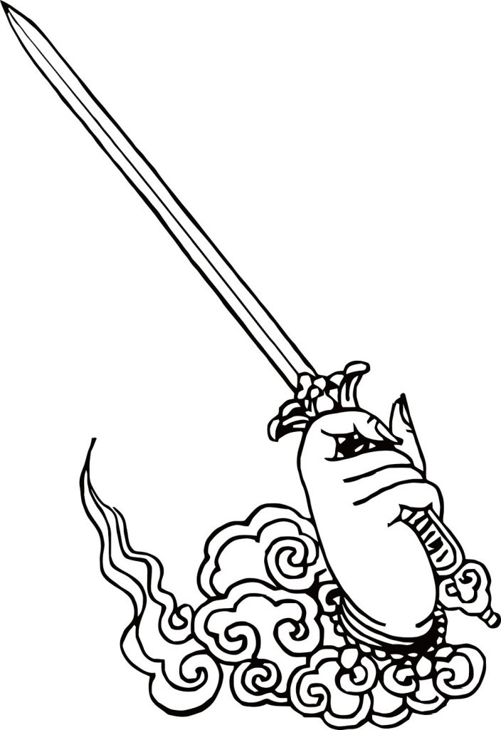 沃唐卡-唐卡白描线稿编号RD45213：金刚部·调伏法·右宝剑手| 沃唐卡www 