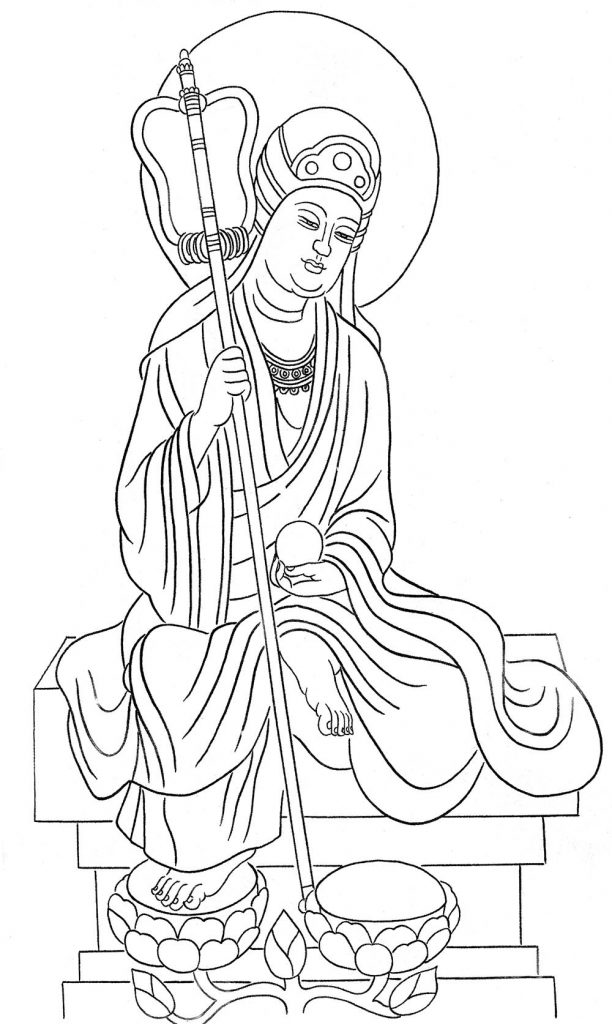 沃唐卡-唐卡白描线稿编号RD97299：地藏王菩萨| 沃唐卡www.WoTangKa.com
